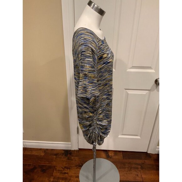 BCBG Max Azria Blue, Yellow, Gray & Black Striped Dress W/ Side Cinch, Size S - Picture 2 of 5